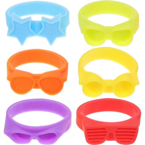 Lot de 6 marque-verres en silicone pour bouteilles et verres à vin. Étiquettes en forme de bouteille. (1/3)