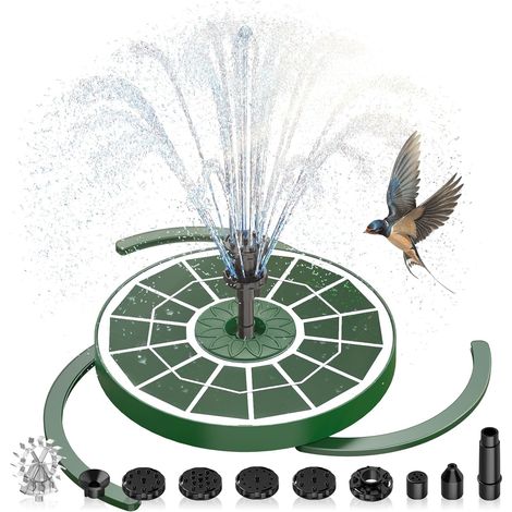 Fontaine Solaire 3,5W Pompe de Fontaine Flottante Solaire avec Divers Effets de Pulvérisation, Pompe Solaire Bassin Exterieur avec Vitre en Verre Vert Foncé pour Jardin (1/5)