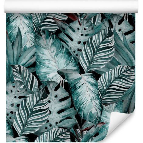 Papier peint à motifs de feuilles dans les tons de vert pour salon et chambre 50x1000 cm (1/5)