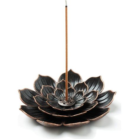 Brûleur d'encens, porte-mégots de cigarettes, porte-encens en laiton en forme de lotus et collecteur de cendres amovible. (1/5)