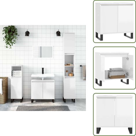 Armoire de bain blanc brillant 58x33x60 cm bois d'ingénierie - Meuble De Salle De Bain - Armoire De Salle De Bain - Rangement Salle De Bain - Commode Salle De Bain - Design Industriel