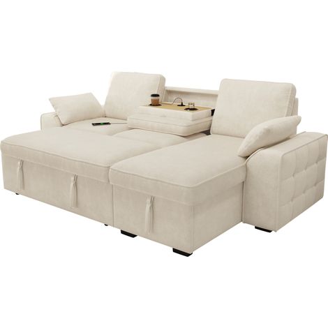 3-Sitzer-Ecksofa mit Bettfunktion und Stauraum, Chenille Beige, 237 x 141 x 86 cm (1/5)