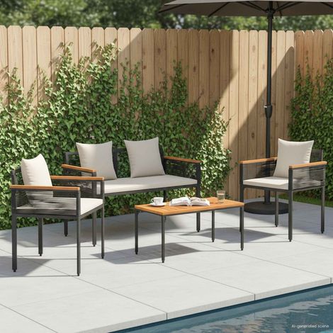 vidaXL  Outdoor Furniture Set  Black and Cream White Poly Rattan