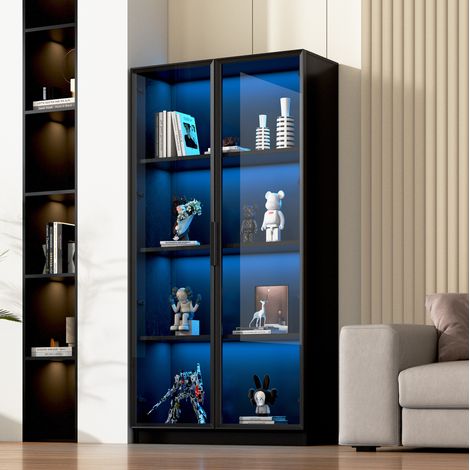 MEUBLIV vitrine 80x40x160 cm noire – LED APP, portes vitrées, étagères réglables (1/5)