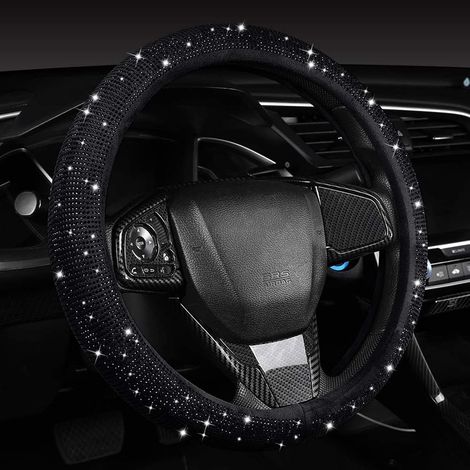 Housse de volant de voiture ornée de diamants scintillants, housse de volant en strass noirs, taille universelle (37-38 cm), accessoire de voiture brillant et respirant, protection de volant pour femm (1/5)