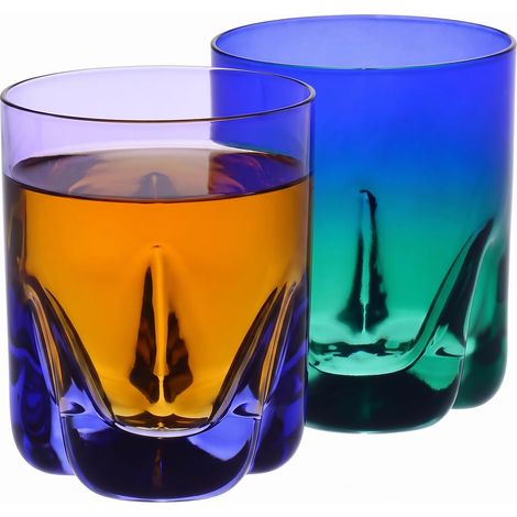 Verres à Whisky 250 ml, Lot de 2, Collection Aurora, Peints à la main, Cristal sans plomb, Pour Bourbon, Rhum et Cocktails, Violet et Bleu Marine (1/5)