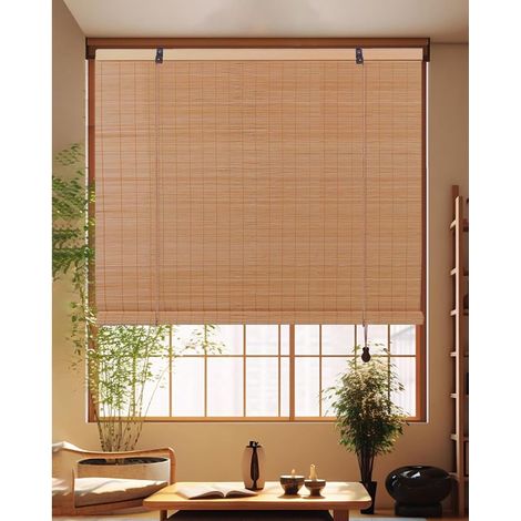 Persianas enrollables de bambú sin taladrar - 60 x 120 cm (ancho x alto) Persianas romanas retro Cortinas translúcidas para ventanas interiores 60 x 120 cm (1/5)