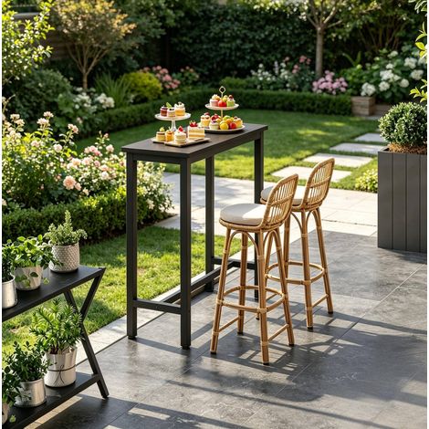 Tavolo alto 100x40x100 cm nero stile industriale, struttura in legno e metallo, 100 kg MEUBLIV (1/5)