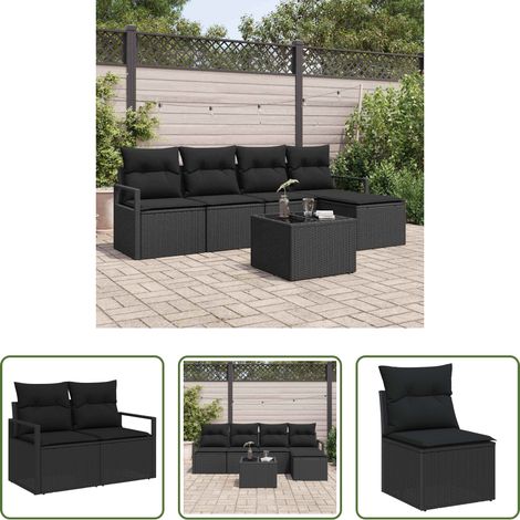 vidaXL Poly Rattan - Sofa Set mit Kissen 6 pcs Schwarz Poly Rattan (1/5)