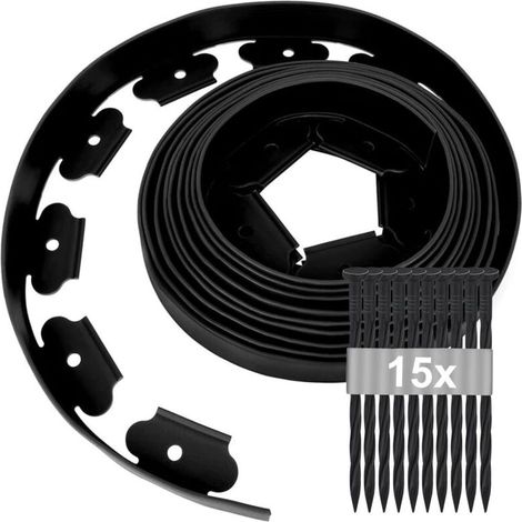 5m x 5cm Flexible Garden Edging, Lawn Edging with 15 Anchor Pegs, Plastic Edging for Outdoor Garden, Flexible Lawn Edging, Lawn Edging Idea with Pegs (Black) (1/5)