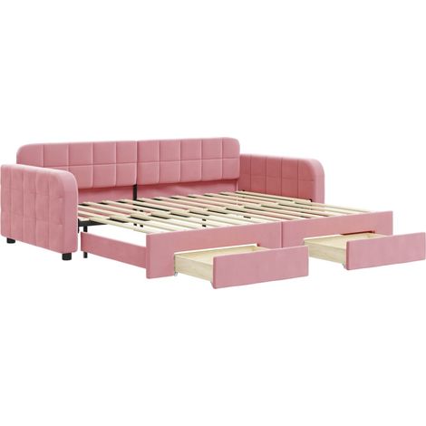 Lit simple,Lit adulte,Lit de jour avec gigogne et tiroirs sans matelas rose 90x200 cm CFW828725 (1/5)
