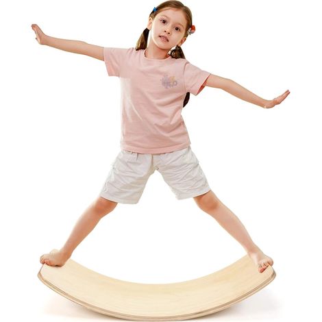 COSTWAY 90 x 40cm Balance Board, Balancierbrett aus Holz, Wackelbrett bis 220kg belastbar, Kurviges Board für Kinder und Erwachsene (1/5)