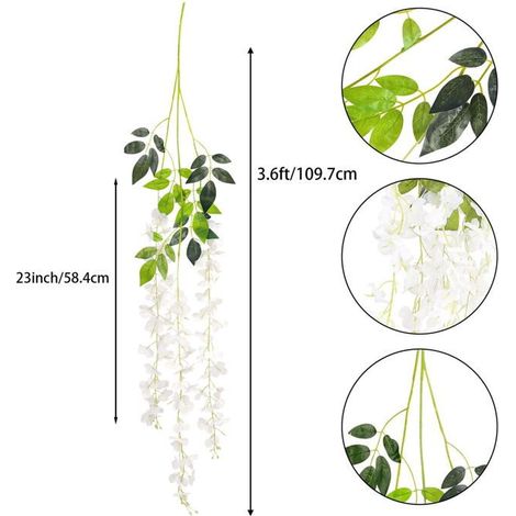 Guirlande de glycine artificielle (lot de 12), 2,2 m de long, fleurs roses suspendues pour décoration de mariage et de fête.