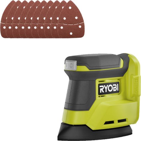 Pack RYOBI - Ponceuse triangulaire RPS18-0 - 18V One+ - sans batterie ni chargeur - Lot de 10 feuille abrasive SCS10A - Grain 60, 80 et 120
