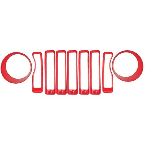 Grille de calandre avant rouge, anneau de phare, anneau en maille pour Wrangler 2018-- (1/5)