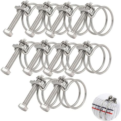 Packung mit 10 Doppeldraht-Schlauchschellen, 36–40 mm, Edelstahl 201, universelle Rohrschelle, verstellbarer Rohrring