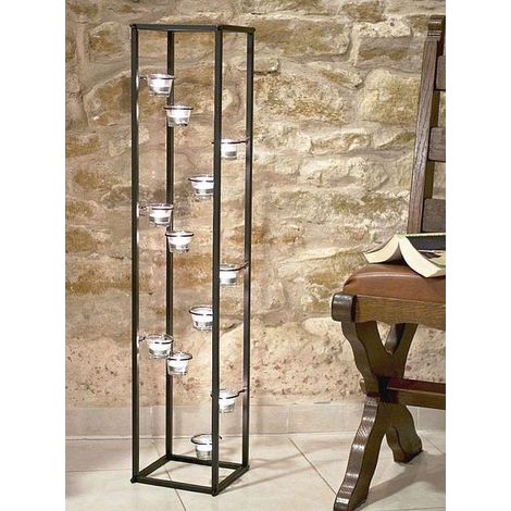 Dandibo – Colonne lumineuse porte-bougie 100 cm – Accueille 12 bougies chauffe-plat – Peinture antirouille – Décoration intérieure