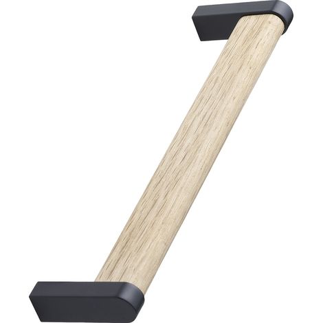 Furnipart Griff Holz Metall Crossing LA160 - Möbelgriff aus Metall und Holz - Sockel Metall, Griff Holz, Zinkdruckguss schwarz matt, Eiche lackiert (1/5)