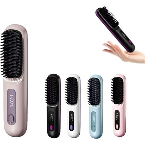 Brosse pour Cheveux Courts Brosse Lissante Rechargeable Portable, Design Durable, avec Affichage LCD, Réglage de la température en 3 étapes,Pour Coiffage Quotidien & Voyage (1/5)