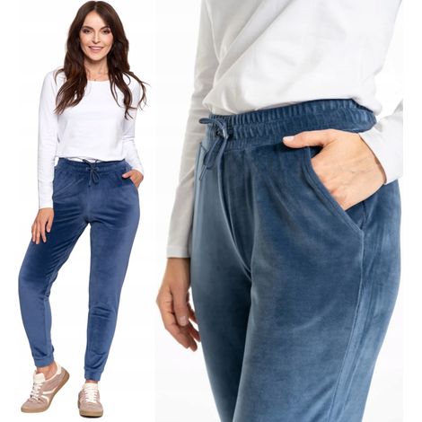Pantalones deportivos de terciopelo de talle alto para mujer, suaves, Moraj, talla M, color azul marino (1/5)