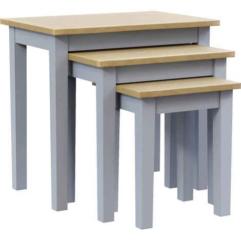 Yorkshire Nest of Tables Set of 3 MDF Wood Coffee Side End Table, Grey-&-Oak