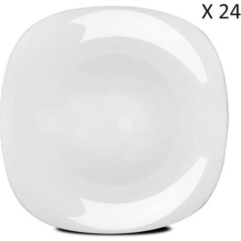 Service de 24 assiettes - JUANIO - 27x27 cm - Verre opale - Blanc - Compatible micro-ondes (1/4)