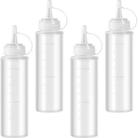 Ensemble de 4 flacons souples - 240 ml - Transparent - Flacons à sauce - Graduations précises (1/5)