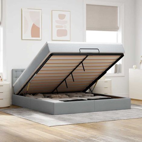 vidaXL Cama otomana con colchón gris claro 160x200 cm tela (1/5)