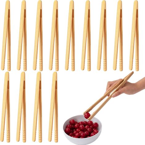 12 Pinces à pain, Bambou, 17,8 cm, Résistantes chaleur, Structure antidérapante, Cuisine, Pain, Thé, Fruits (1/5)