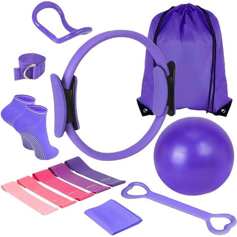 13 Pièces Ensemble D'anneaux de Pilates, Kit Essentiel de Pilates, Pilates Accessoires, Ensemble de bagues de Pilates, pour Les Jambes, Les Bras et Les Cuisses,Perte de Poids, Adultes (Violet) (1/5)