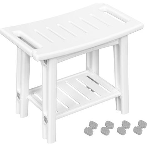 Banc de douche pour douche intérieure – Tabouret de douche étanche avec poignée, étagère de rangement, pieds réglables – intérieur/extérieur, résistant aux,tabouret de douche robuste de 100 kg