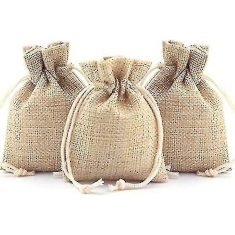 Lot de 50 sacs cadeaux en toile de jute avec cordon de serrage, sacs en lin et toile de jute pour bonbons, format B, 7 x 9 cm (1/5)