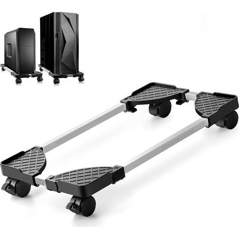 Support tour pc, Support pc Fixe, Réglable Stand avec 4 Roues Roulettes, 2Roues Verrouillables Adapté À La Plupart des PC (Noir) (1/5)