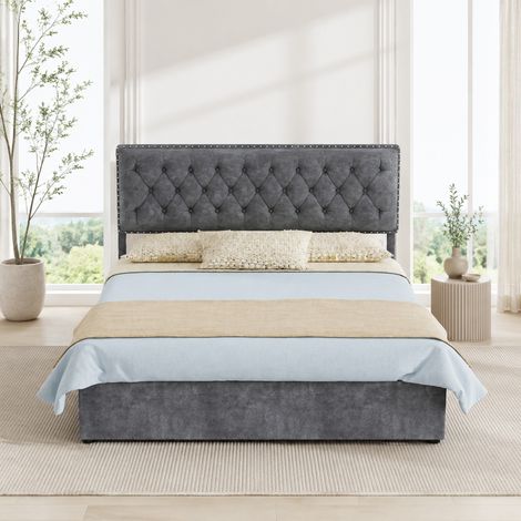 DESMIU Lit Coffre Lit Double avec Rangement 140 × 200 cm Sans Matelas en Tissu et Métal Gris (1/4)