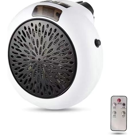 Portable electric heater, desktop fan heater, suitable for office and home, white (with remote control). (1/4)