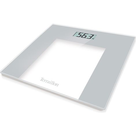 TERRAILLON - Bilancia pesapersone elettronica - Ultra-Plat - Accensione/spegnimento automatico - Grande schermo LCD - 150 kg - Vetro TP1000 - Grigio