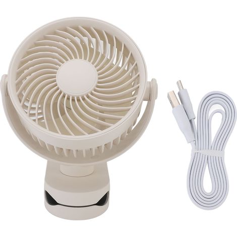 Ventilateur à pince rechargeable USB, silencieux, rotatif à 360°, petit format, avec pince, idéal pour une utilisation quotidienne, la plage et le camping (beige). (1/4)