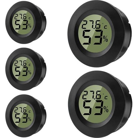 Lot de 5 thermomètres hygromètres numériques ronds, capteurs humidité et température, pour intérieur, serres, terrariums, valises de guitare, caves à cigares, incubateurs et verre