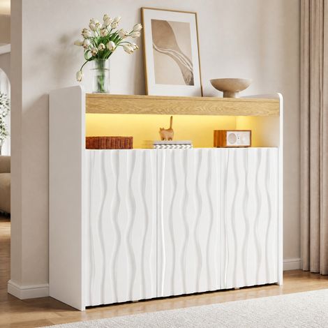 Meuble à chaussures 105x35x90,5 cm en bois blanc, avec rangement pour entrée FloraGrace (1/5)