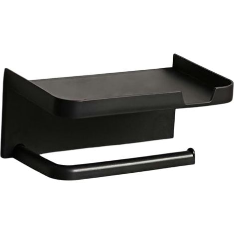 Juego de 2 soportes universales de pared para papel higiénico y teléfono móvil, soporte autoadhesivo perforado para papel higiéniconegro (1/5)