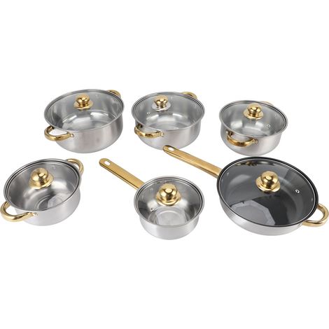 Ensemble de casseroles en acier inoxydable : grande casserole, poêle à frire avec couvercles et poignées. (1/3)