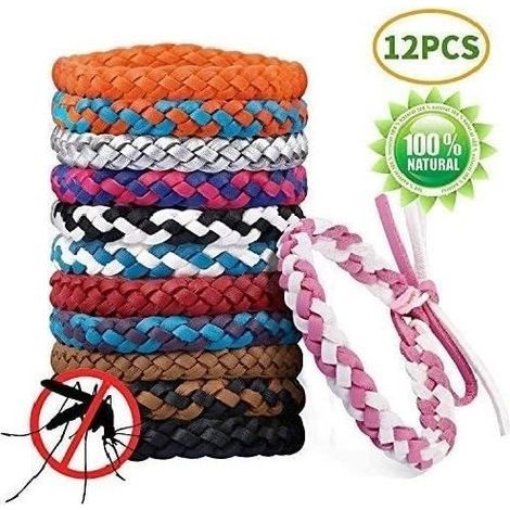 Bracelets anti-moustiques, 12 pièces Bracelets en cuir anti-moustiques 100% naturel, pour jardin extérieur intérieur (1/4)