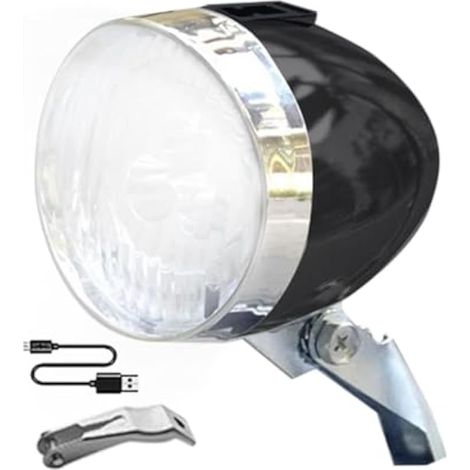 Phare rétro de vélo - Lumière de vélo vintage, lampe LED  Accessoire LED rechargeable de lampe de vélo avant classique, phare de vélo étanche, lumière de vélo rechargeable pour mon (1/4)