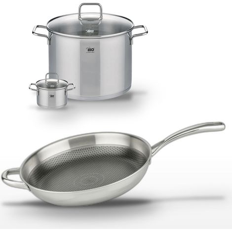Lot Poêle 32cm Elo Relief Evolution et 2 Faitouts 26/12cm (1/5)