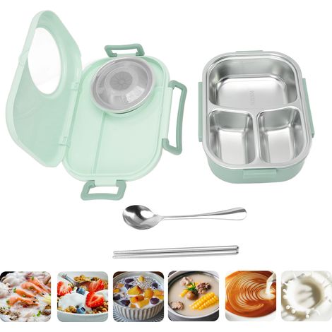 Isolierte Lunchbox aus Edelstahl 304, tragbare Bento-Box mit zwei Fächern, inklusive Suppenschüssel und weiteren Fächern, grün (1/5)