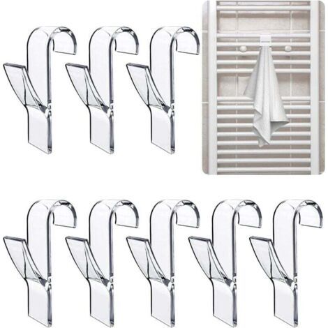 8 Pcs (Transparent) Crochet Radiateur Seche Serviette, Crochet Seche Serviette, Crochet Serviette Salle de Bain, Crochets de Radiateur de Salle Bain, Accroche Serviette, Salle de Bains Bureau Placard (1/4)