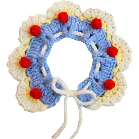 Collier tissé pour animaux de compagnie, doux, réglable, léger, mignon, tricoté à la main, bavoir pour chat, pour petits chiens, couleur princesse XS (1/5)