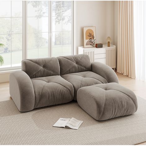 Divano modulare 2 posti  in taupe con pouf, in morbida ciniglia e design flessibile (1/5)