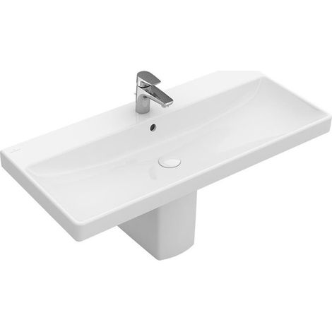 Plans de toilette, 800 x 470 mm, Rectangulaire, pour robinetterie à 3 trou s, trou de robinetterie central percé, avec trop-plein, En porcelaine sanitaire