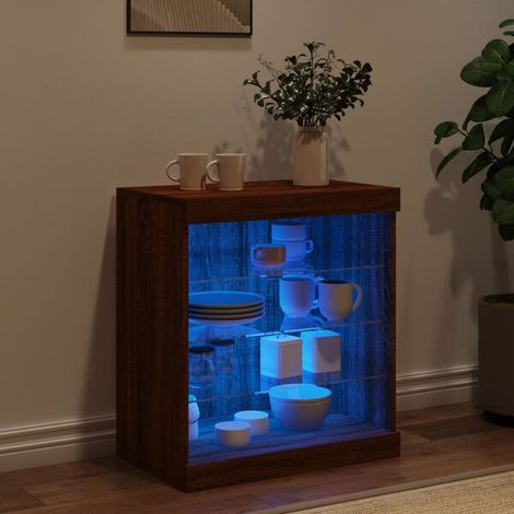 Buffet de Cuisine en Bois Chêne avec Éclairage LED Intégré, Meuble Rangement 60,5x37x67 cm, Style Moderne Marron pour Salle à Manger (1/5)